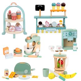 Kitchens Play Food Children Wooden Kitchen Toys Pop Up Toaster Set 9Pcs Interactive Early Education Montessori Toy Toddlers Pretend 230830