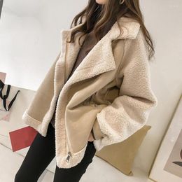 Women's Fur Women Teddy Jacket Autumn Winter Chic Faux Suede Collar Coats Motorcycle Biker Jackets Female Lamb Wool Coat Down