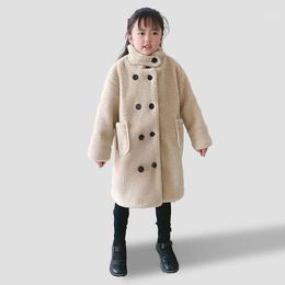 Down Coat Girls Fur Windproof Jacket Lamb Wool Turndown Collar Outwear Kids Children Fleece Outerwear Clothes