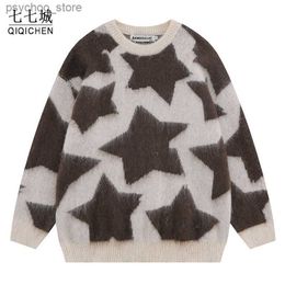 Harajuku Knitted Pullover Sweater Men Y2k Mohair Star Oversized Sweaters Women Korean Style Casual Jumper Fall Spring Streetwear Q230830