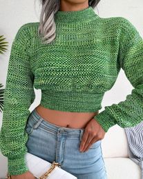 Women's Sweaters For Women Autumn 2023 Casual Mock Neck Long Sleeve Knit Crop Sweater Fashion Jumper Pullover Top Basic