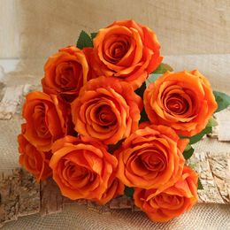 Decorative Flowers Artificial Roses Bouquet Flannel Fake Valentine's Day Gift Balcony Garden Decoration Simulation Flower Orange Rose