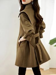 Women's Trench Coats High-end Fashion Windbreaker Coat Women Spring Autumn Clothes 2023 European Goods British Style Waist Thin Plaid