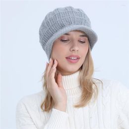 Visors Women Thicken Hats 2023 Winter Warm Solid Knitted Beret Hat Y2K Clothes Korean Lady Gorras Harajuku Casual Fleece Peaked Caps