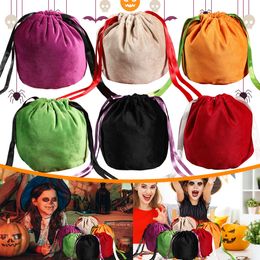 Gift Wrap 10/20Pcs Halloween Gift Bags Orange Velvet Packaging Bag with Drawstring Treat or Trick Gift Box Candy Pouch Christma Favors 230829