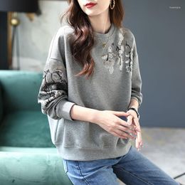 Women's Hoodies & Sweatshirts Lazy Head Sweater Autumn Sequins Loose Fashion 2023 Round Neck Long Sleeve Tops Wild Clothing