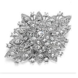 Vintage Silver Plated Clear Rhinestone Crystal Diamante Large Wedding Bouquet Flower Brooch Pin 11 Colours Available