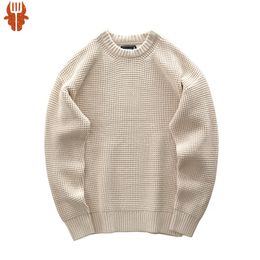 Männer Pullover Vintage Waffel Gestrickte Pullover Männer Herbst Winter Dicke Khaki Rundhals Lose Langarm Retro Casual Pullover Tops 230830