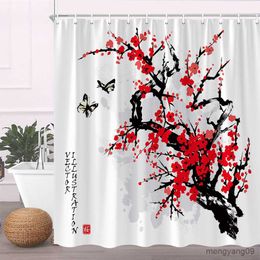 Shower Curtains Autumn Landscape Shower Curtains Maple Tree Maple Leaf Bicycle Plant Butterfly Bird Painting Bathroom Decor Fabric Bath Curtain R230830