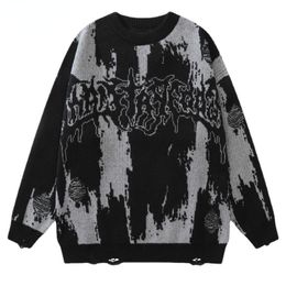 Mens Sweaters Hip Hop Ripped Vintage Knitted Punk Gothic Streetwear Jumpers Men Women Harajuku Fashion Pullover 230830