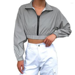 Women's Jackets Summer Reflective Crop Top Women Jacket 2023 Fashion Casual Active Wear Ladies Street Sports Leisure Short