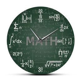 Wall Clocks Green Chalkboard Math Formulas Wall Clock Hanging Wall Watch Back To School Science Mathematics Art Wall Decor Math Geek Gift HKD230830