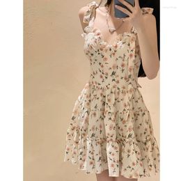 Casual Dresses HOUZHOU Summer Slip Short Women Harajuku Corset Korean Fashion V-neck Sexy Floral Cocktail Backless Beach Dress Vintage