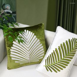 Pillow Green Leaf Pillows Embroidered Cover Velvet Decorative Square Case For Sofa 45x45 30x50 Living Room Home Decoration