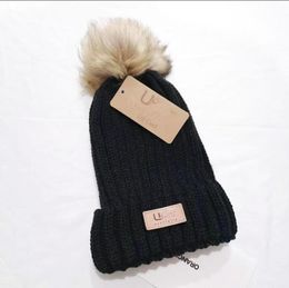 Designer Winter Knitted Beanie Woolen Hat Women Chunky Knit Thick Warm Faux Fur Pom Beanies GGU Hats Female Bonnet Beanie Caps