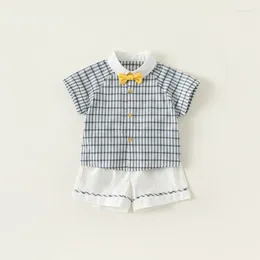 Clothing Sets Baby Boy Clothes Set Born Layette Kits Bow Tie Check Pattern Summer