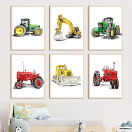 Canvas Painting Farm Tractor Excavator Bulldozer Loader Scooter Colour Posters And Prints Wall Art Pictures Kids Bedroom Living Room Decor No Frame Wo6
