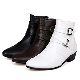 Boots Size 3947 Mens Fashion High Cut Shoes Casual Zip Pointed Toe Ankle Formal Buckle Microfiber Leather 230829