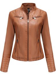 Women's Leather Faux Leather Women Faux Leather Jacket Autumn Winter Long Sleeve Plus Size Fashion Ladies Solid Zipper Biker Coat Female Casual Outwear 3XL 230829