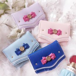 Hot Sale Sweet Style Sailor Moon Clutch Purse PU Leather Card Coin Bag Women Fashion Candy Colour Bow Knot Short Wallet Girl Gift