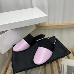 Slippers Flat Leather Half Slides Round Toe Outdoor Winter Mixed Colour Fashion Shoes Couple Designer Ladies Mules