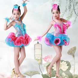 Stage Wear Children's Professional Latin Dance Performance Clothing Bright Diamond Tassel Skirt Children Game