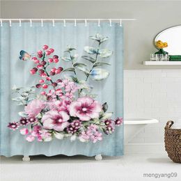 Shower Curtains 3d Retro Flowers Shower Curtains Painting Water Color Bathroom Curtains Waterproof with Curtain Washable Cloth R230830