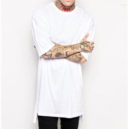 Men's T Shirts Hip Hop Style Clothing Mens Casual Long Sleeve Shirt Irregular Hem Extended Length Tees Side Split Solid Streetwear Tops Tee