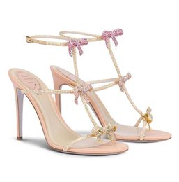 Summer Luxury Caterina Women Sandal Shoes Crystal-embellished Bow High Heels Wedding,Party,Dress,Evening Lady Gladiator Sandalias EU35-43