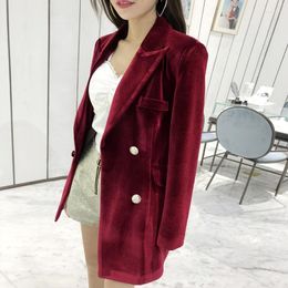 Women's Jackets Ladies Office Velvet Double Breasted Suit Coat Spring Elegant Wine Red Casual Jacket Fashion 2023 Female Slim Fit Business