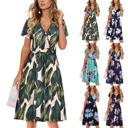 Casual Dresses Floral Printing Women's Beach Sleeve Short Loose Maxi Dress Women
