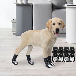 Dog Apparel 4Pcs Socks Super Soft Fastener Tape Non-Slip Breathable Easy-wearing Cotton Medium Large Dogs Protector