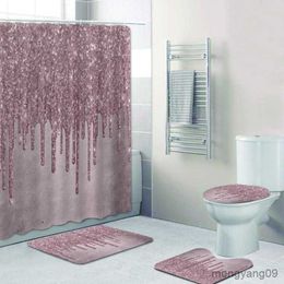 Shower Curtains Luxury Champagne Metallic Gold Icing Drip Shower Curtain and Bath Rug Set for Bathroom Mat Carpet for Accessories R230830