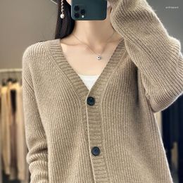 Women's Blouses V-neck 100 Wool Cardigan For Lazy Style Slimming Knit Outer Layer And Autumn Yuanbao Needle Cashmere