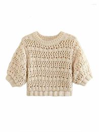 Women's Sweaters Women 2023 Fashion Hollow Out Design Cropped Knitted Sweater Vintage Short Sleeve Backless Female Pullovers Chic Tops