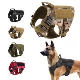 Dog Collars Leashes Tactical Dog Harness Leash Metal Buckle MOLLE German Shepherd Pet Large Big Dogs Military Training K9 Padded Quick Release Vest 230829