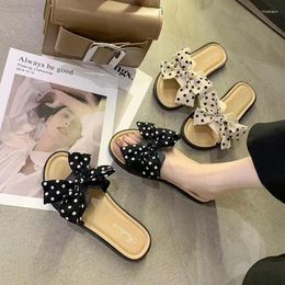 Slippers 2023 Summer The Internet Celebrity Fashion All-match Super Fire Bow Tie Sandy Beach Fairy Style Non-slip Female Sandals