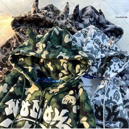 Men's Hoodies Sweatshirts American Camouflage Letter Embroidery Printing Little Devil Hooded Coat Female Y2K High Street Couple Winter Dress 230829