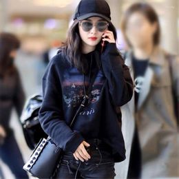 Women's Hoodies Autumn 2023 Ins Trend Velvet Women Floral Print Pullover Jumpers For Ladies Drawstring Coat