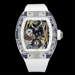 26-01 Montre DE Luxe mens watches Tourbillon movement Carbon Crystal barrel case rubber strap luxury watch Wristwatches Vibration frequency 28800