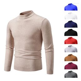 Men's Sweaters Autumn And Winter Sweater Solid Colour Casual Half High Collar Multi Warm Pullover For Men