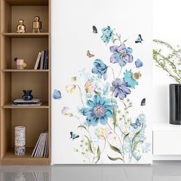 Wall Stickers Large Blue Flowers for Dining Room Bedroom Decor Butterfly Vinyl Decals Wallpapers Home Decoration 230829