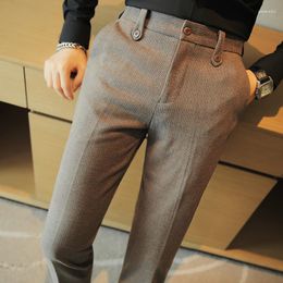 Men's Suits Striped Slim Fit Pants /High Quality Autumn Winter Woven Cloth Solid Colour Business Casual Warm Dress/Versatile Leggings