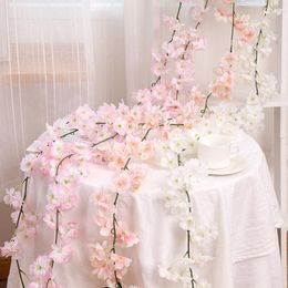 Decorative Flowers 1.8M Artificial Cherry Flower Wedding Garland Lvy Decoration False Silk Vine DIY Party Home