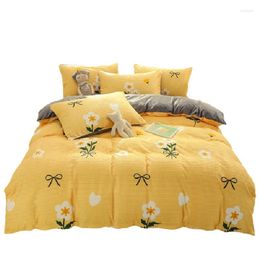 Bedding Sets Simple Flannel Four Piece Set Coral Velvet Bed Thickened Sheets Quilt Covers Student Dormitories