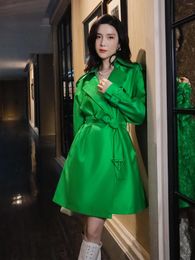 Women's Trench Coats The Small And Slim British Style Loose Fitting Green Mid Length Straight Windbreaker Design Feels Light Luxurious Lace