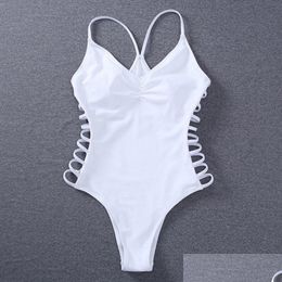 Swim Wear White Women Bathing Suit Hollow Out Female One-Piece Swimwear Bra Padded Monokini Bodysuit Swimsuits Drop Delivery Sports Ou Dhy8F