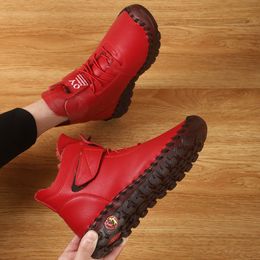 Boots Plus Size 36-43 womans winter boots female oxford handmade sewing sneakers women punk red ankle boots with fur botas de mujer 230829