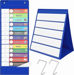 Intelligence Sherr 14 Pockets Daily Double Sided Tabletop Desktop Pocket Chart Visual Schedule for Kids with Coloured and 33 Blank Eraser Cards 23830