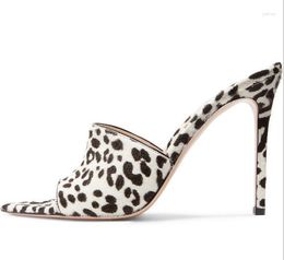 Slippers White Leopard Print Pointy Toe Women Peep Thin Heels Sexy Ladies Slides 2023 Est Arrival Outdoor Stiletto